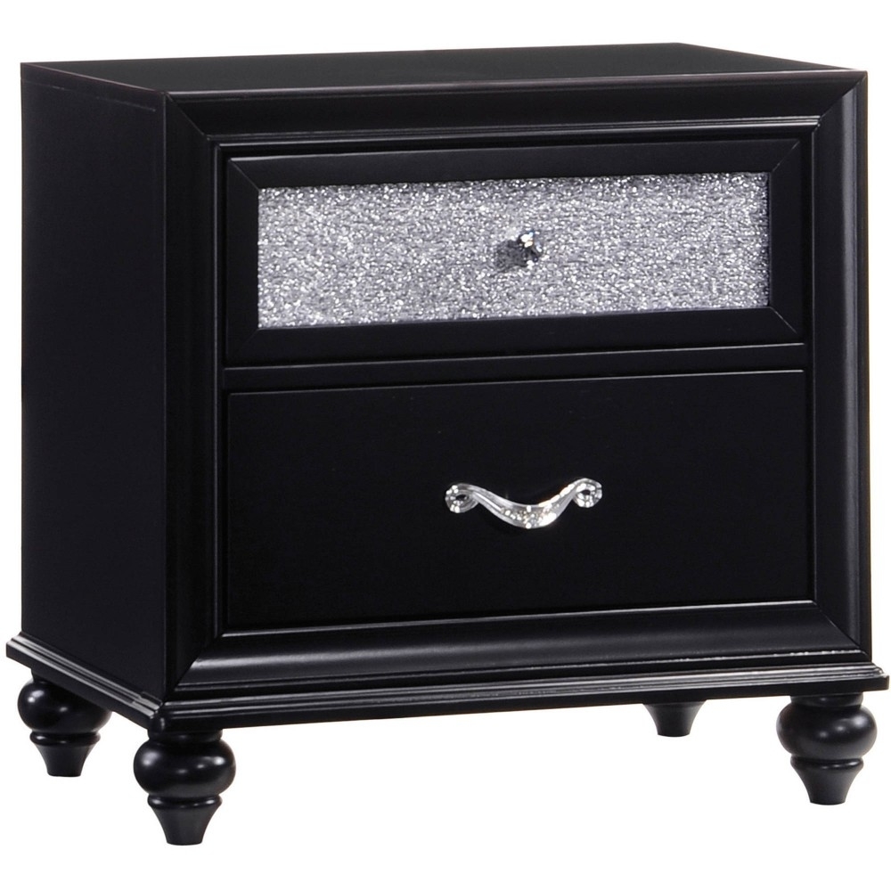 Two Drawers Wooden Night Stand With Acrylic Drawer Front, Black- Saltoro Sherpi