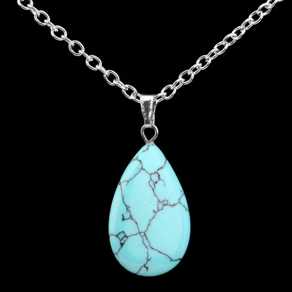 Sterling Silver Genuine Turquoise Tear Drop Pendant Necklace