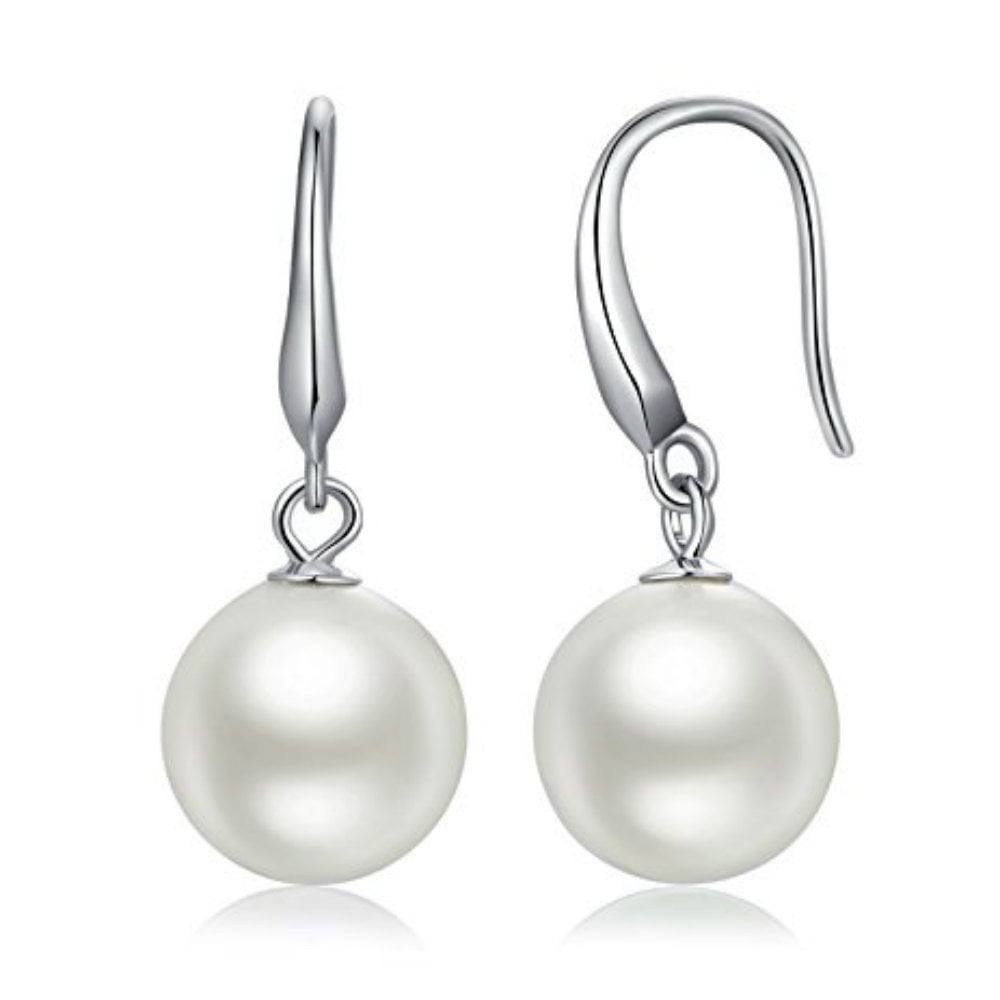 Sterling Silver Plated Drop Dangle Pearl Hanging Earrings