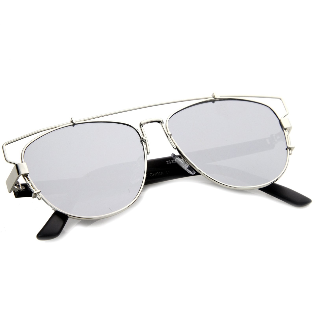 Technologic Full Metal Crossbar Flash Mirror Flat Lens Aviator Sunglasses 54mm - Silver / Silver