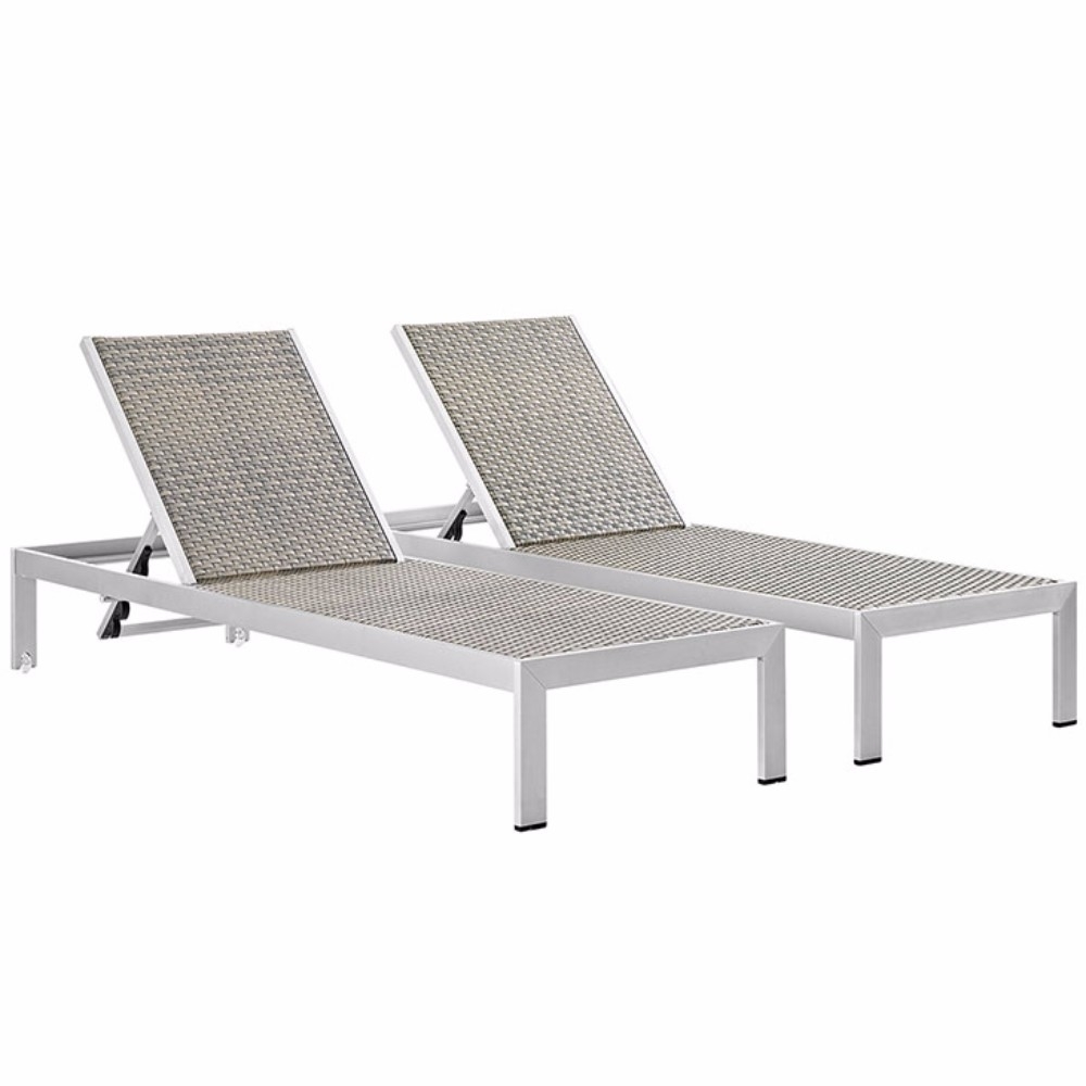 Shore Set Of 2 Outdoor Patio Aluminum Chaise, Silver Gray, (MDY)