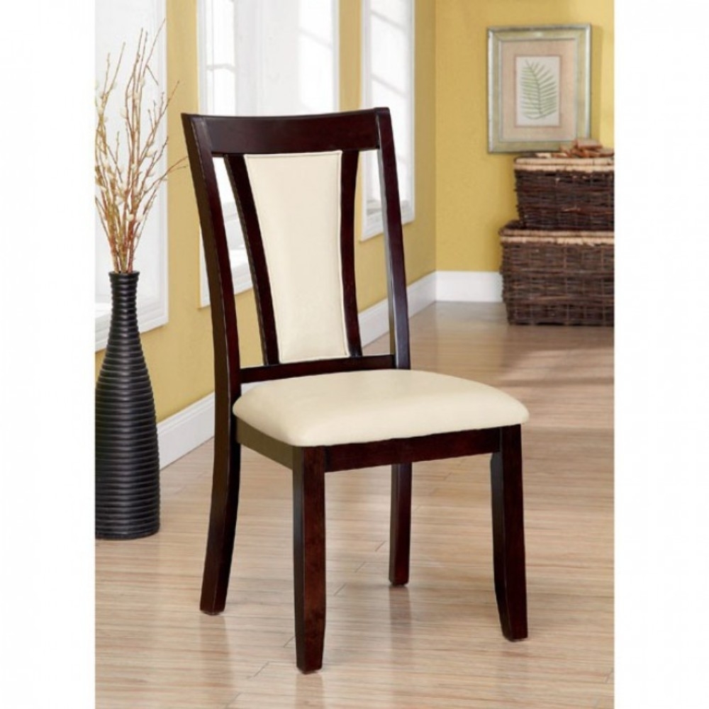 Wooden Side Chair With Padded Ivory Seat & Back, Pack Of 2, Cherry Brown- Saltoro Sherpi