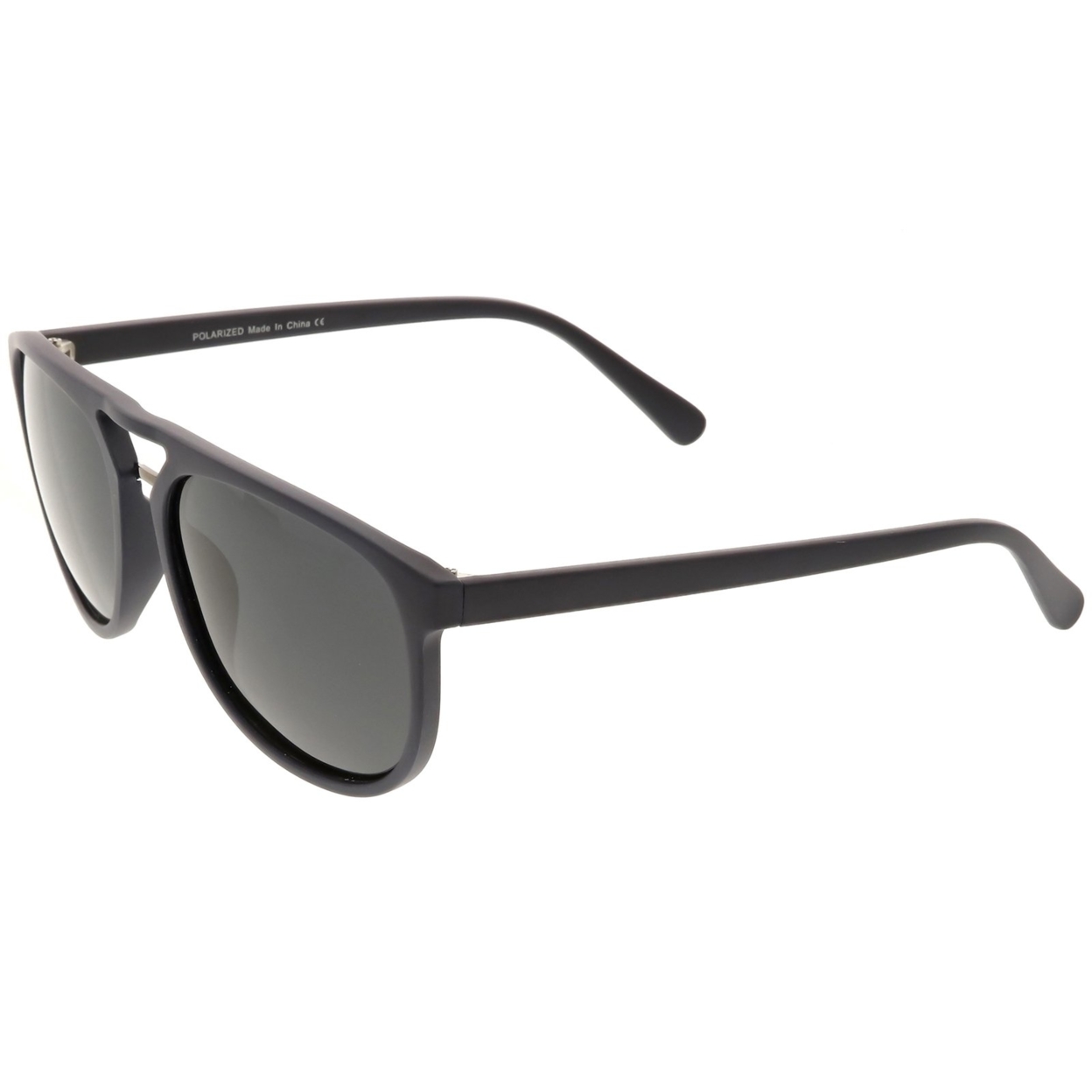 Premium Polarized Flat Top Aviator Sunglasses Metal Nose Bridge Round Lens 55mm - Rubberized Matte Black / Green