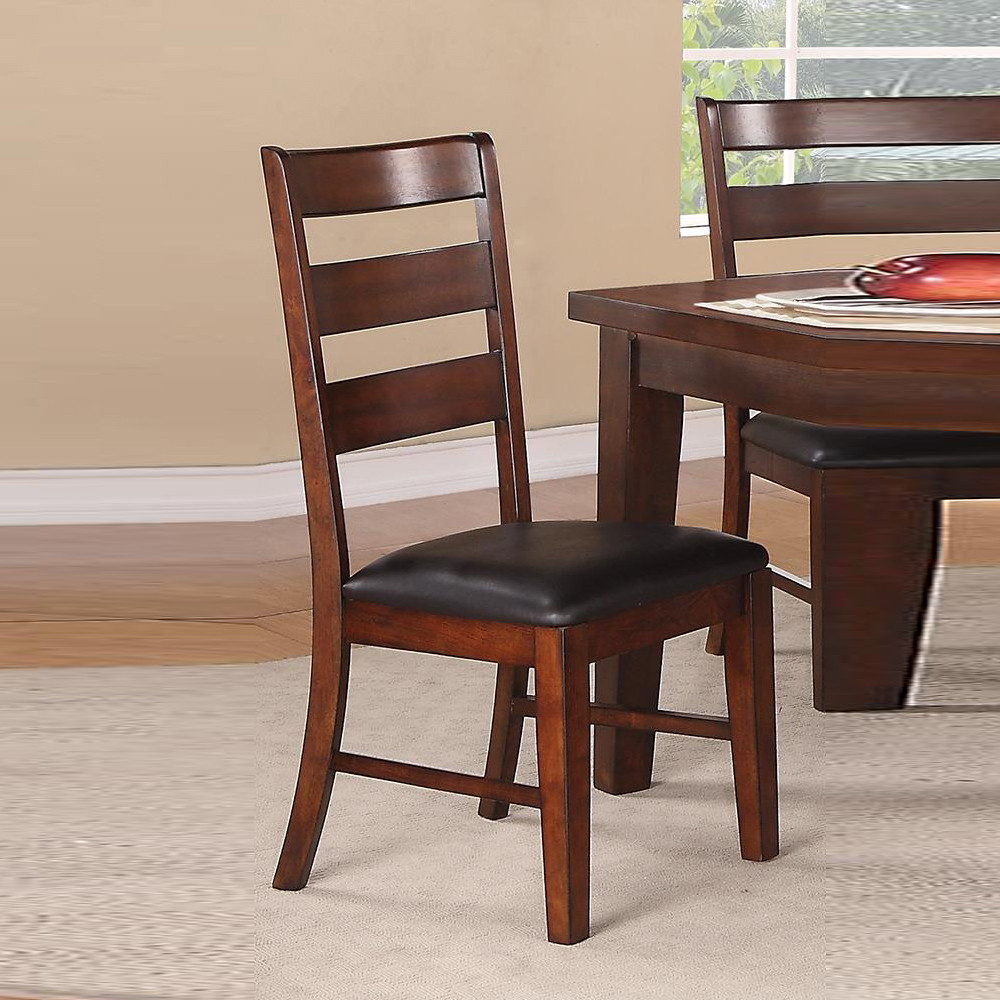 Solid Wood Side Chairs With Ladder Back Set Of 2 Brown- Saltoro Sherpi