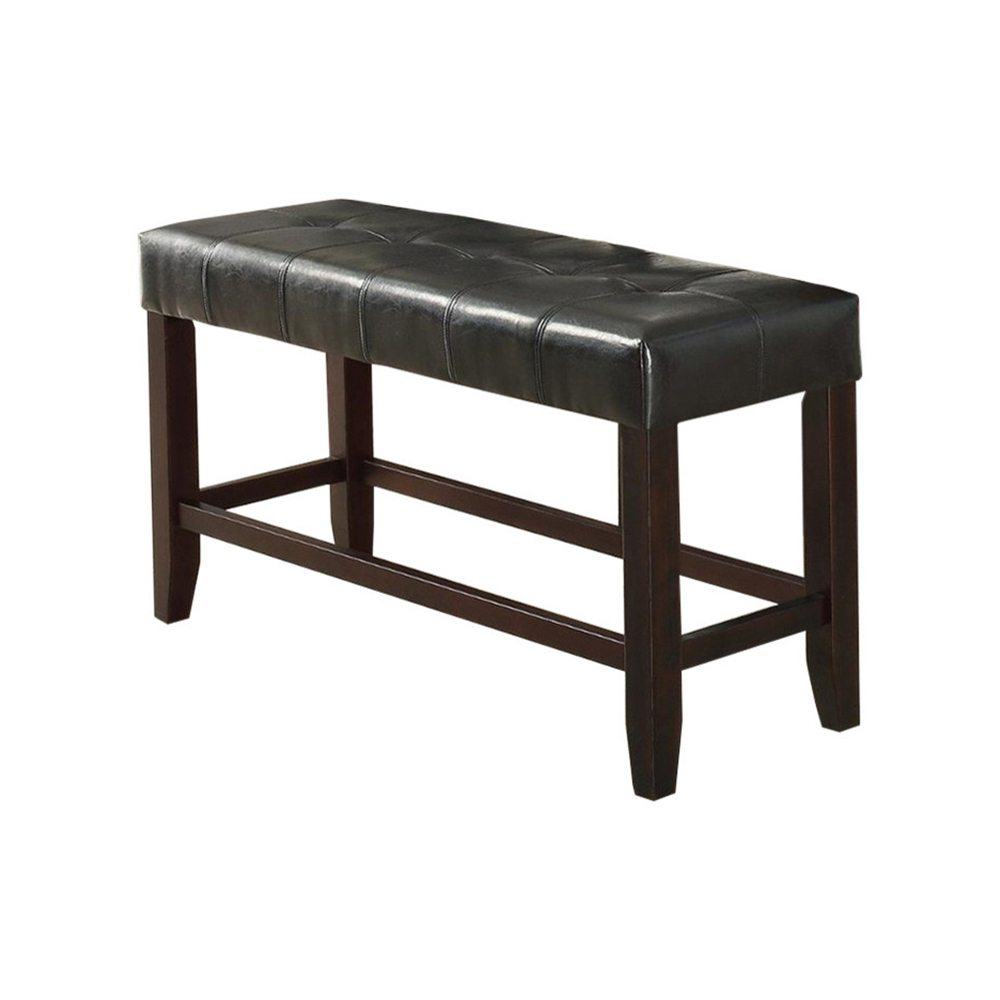 Wood Based High Bench With Tufted Seat Black And Brown- Saltoro Sherpi