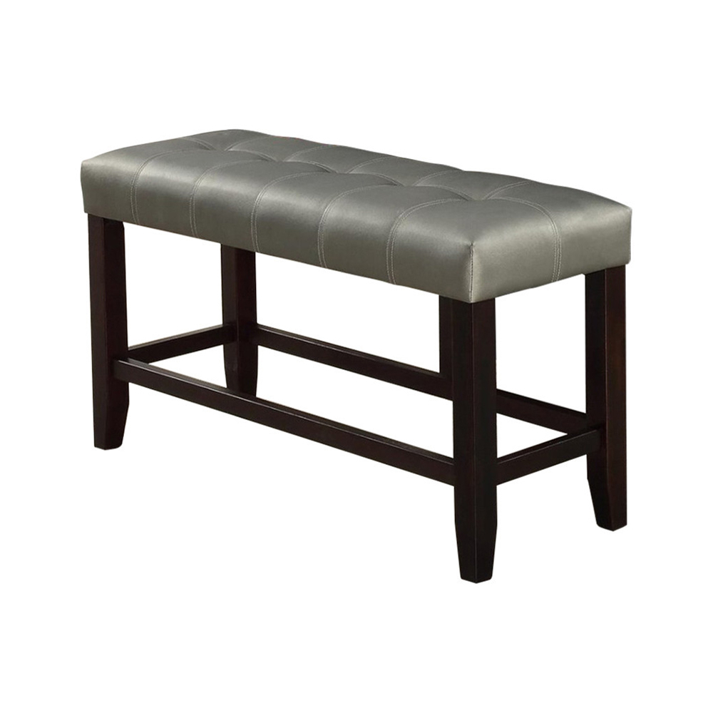 Tufted High Bench With Tapered Legs Silver And Brown- Saltoro Sherpi