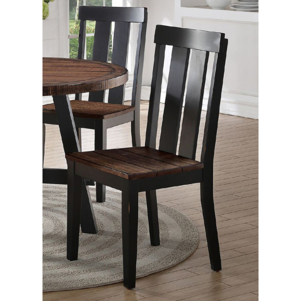 Rubber Wood Dining Chair With Slatted Back, Set Of 2, Brown And Black- Saltoro Sherpi