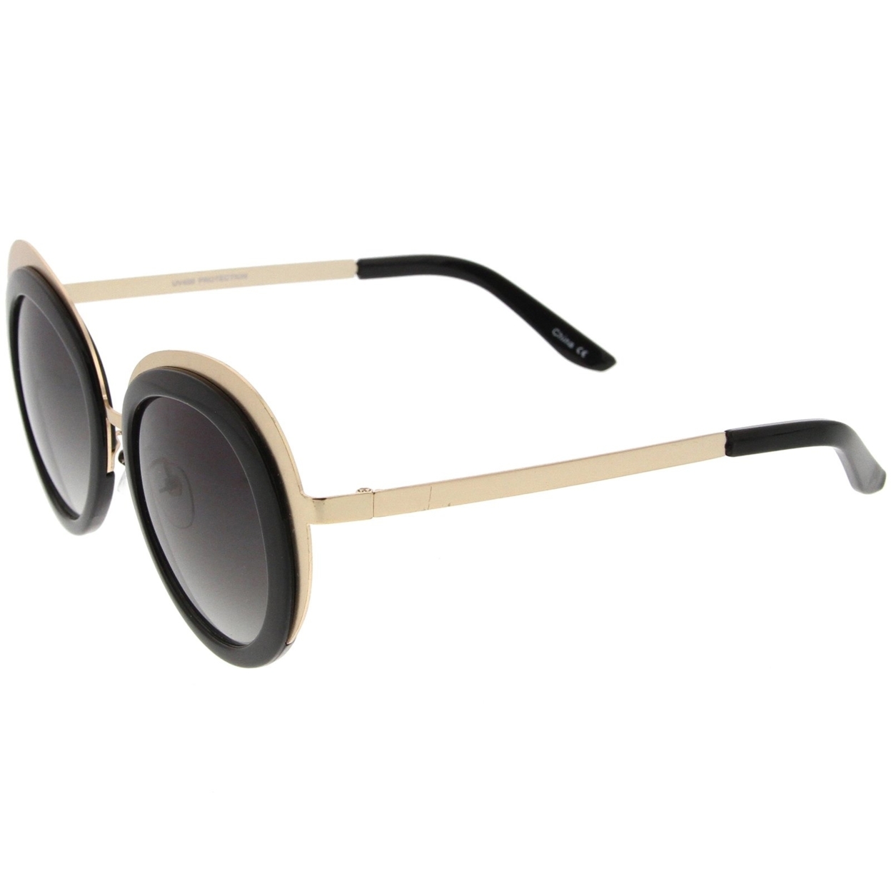 Women's Oversize Two-Tone Metal Frame Border Round Sunglasses 50mm - Gold-White / Amber