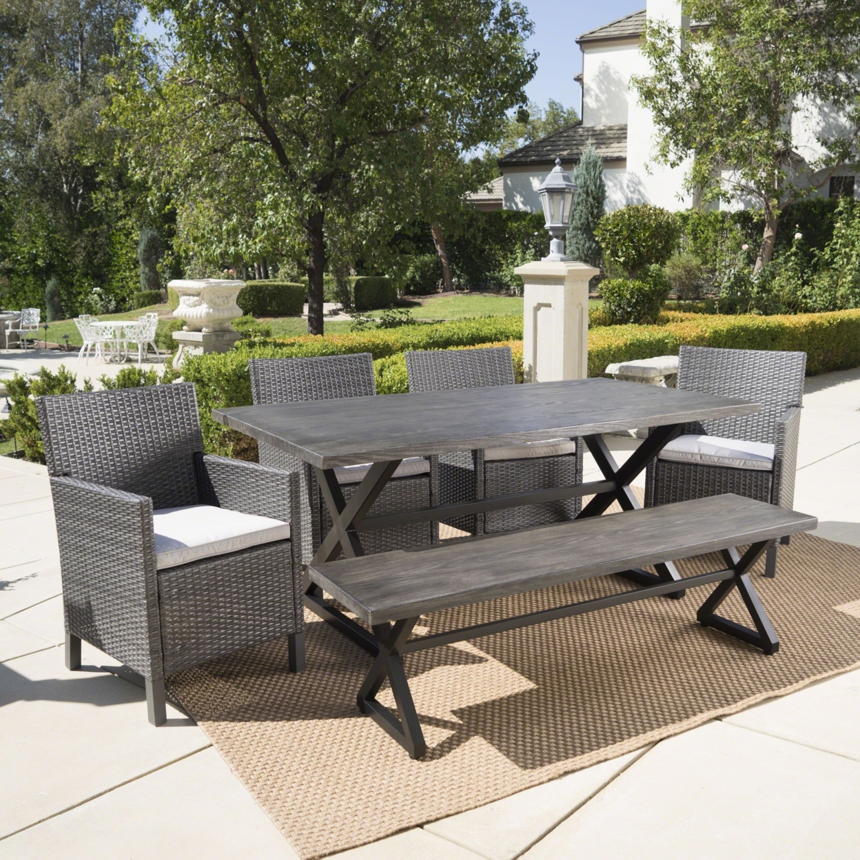 Ainna Outdoor 6 Piece Wicker Dining Set With Aluminum Dining Table - Multi-brown/Light Brown