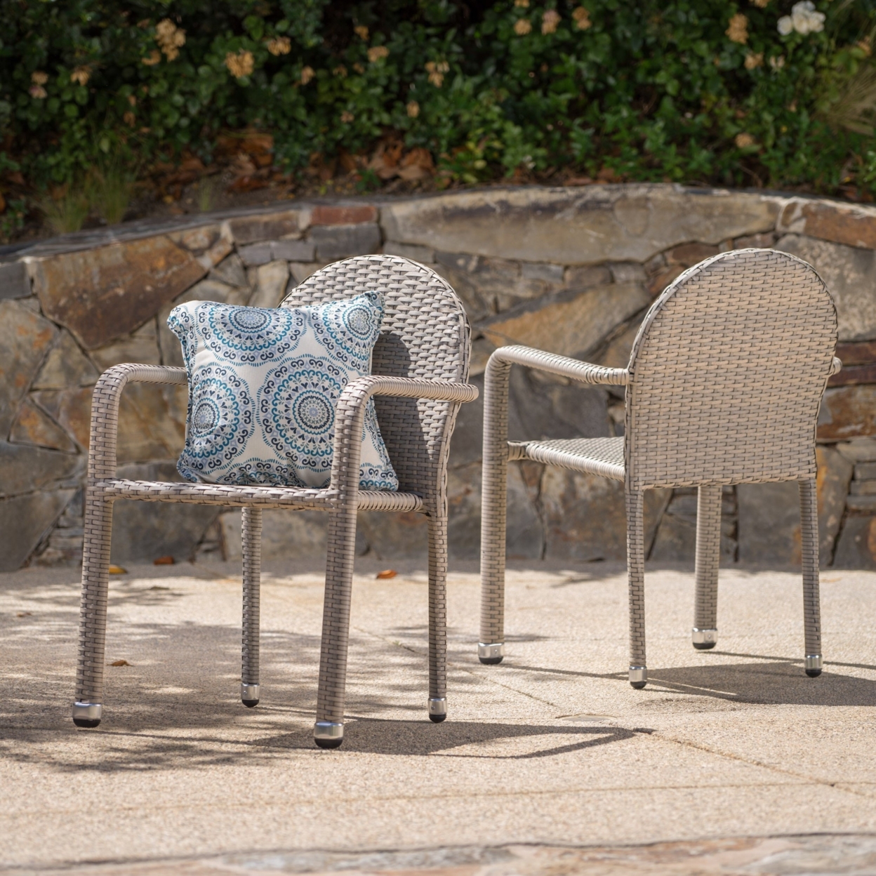 Ava Outdoor Wicker Armed Aluminum Framed Stack Chairs (Set Of 2) - Chateau Gray