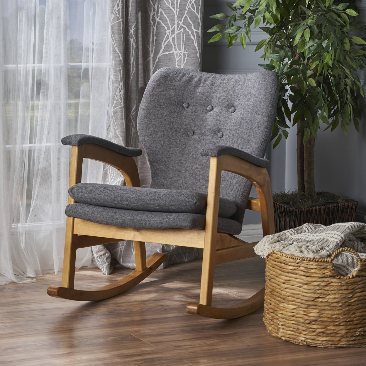 Bethany Mid Century Fabric Rocking Chair - Wheat