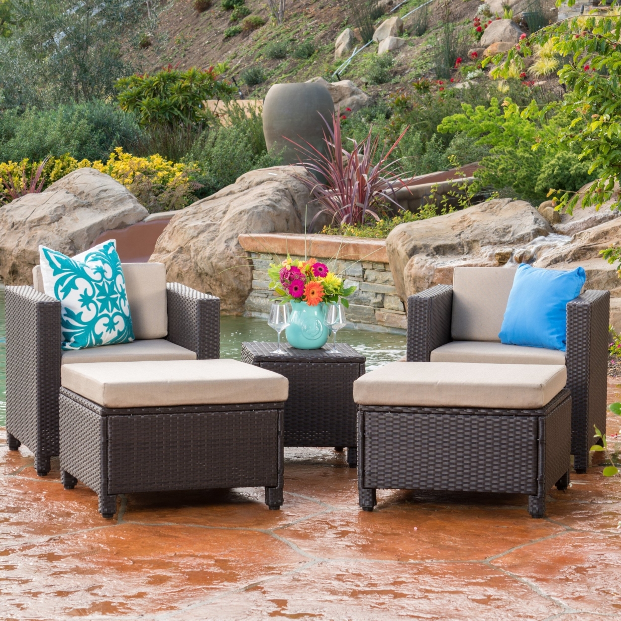 Budva Outdoor 5pc Chat Set With Cushions - Black/Gray Wicker