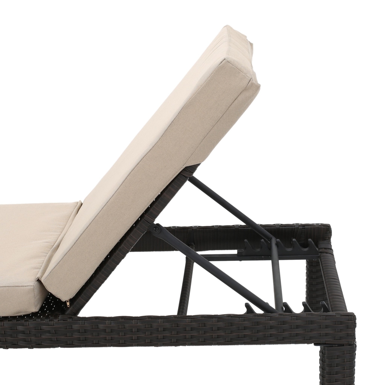 Budva Outdoor Wicker Adjustable Chaise Lounge With Cushion - Black/Gray, Single