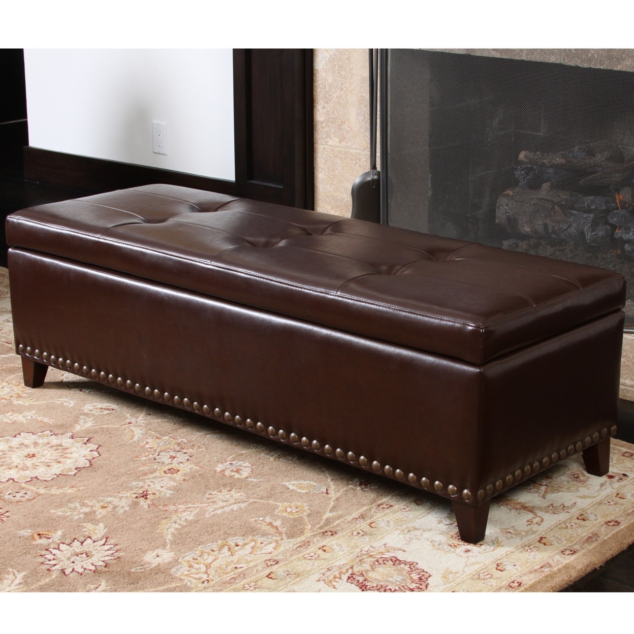 Charleston Brown Leather Storage Ottoman