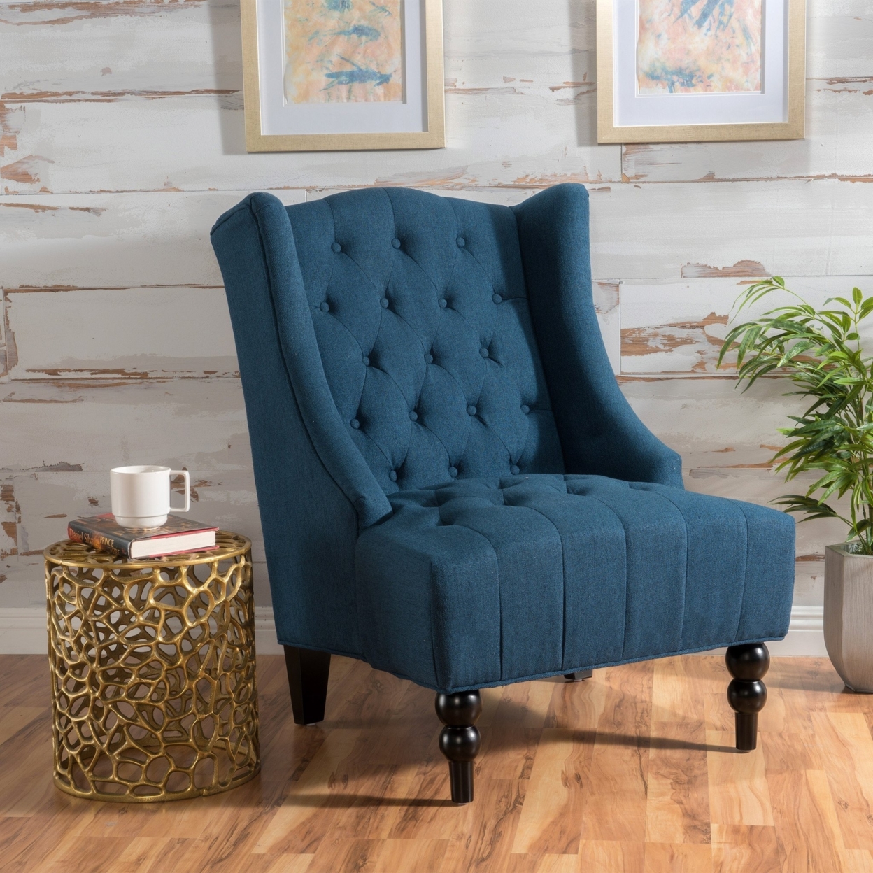 Clarice Wingback Tufted Fabric Accent Chair - Dark Blue