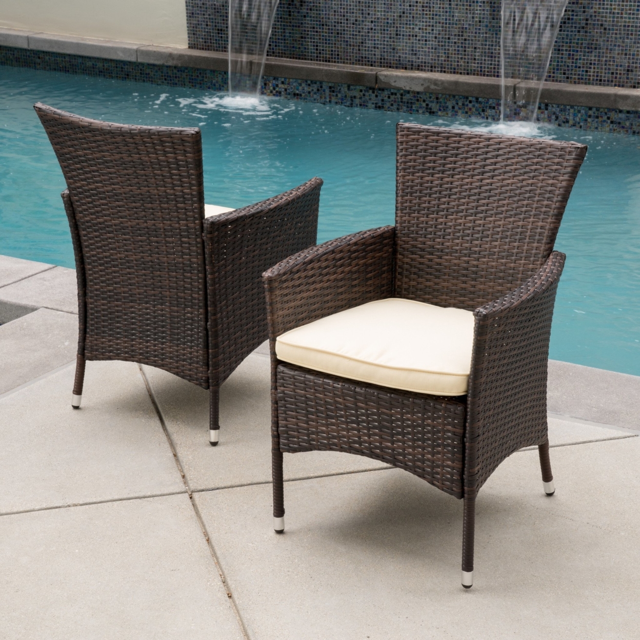 Clementine Outdoor Multibrown PE Wicker Dining Chairs (Set Of 2)