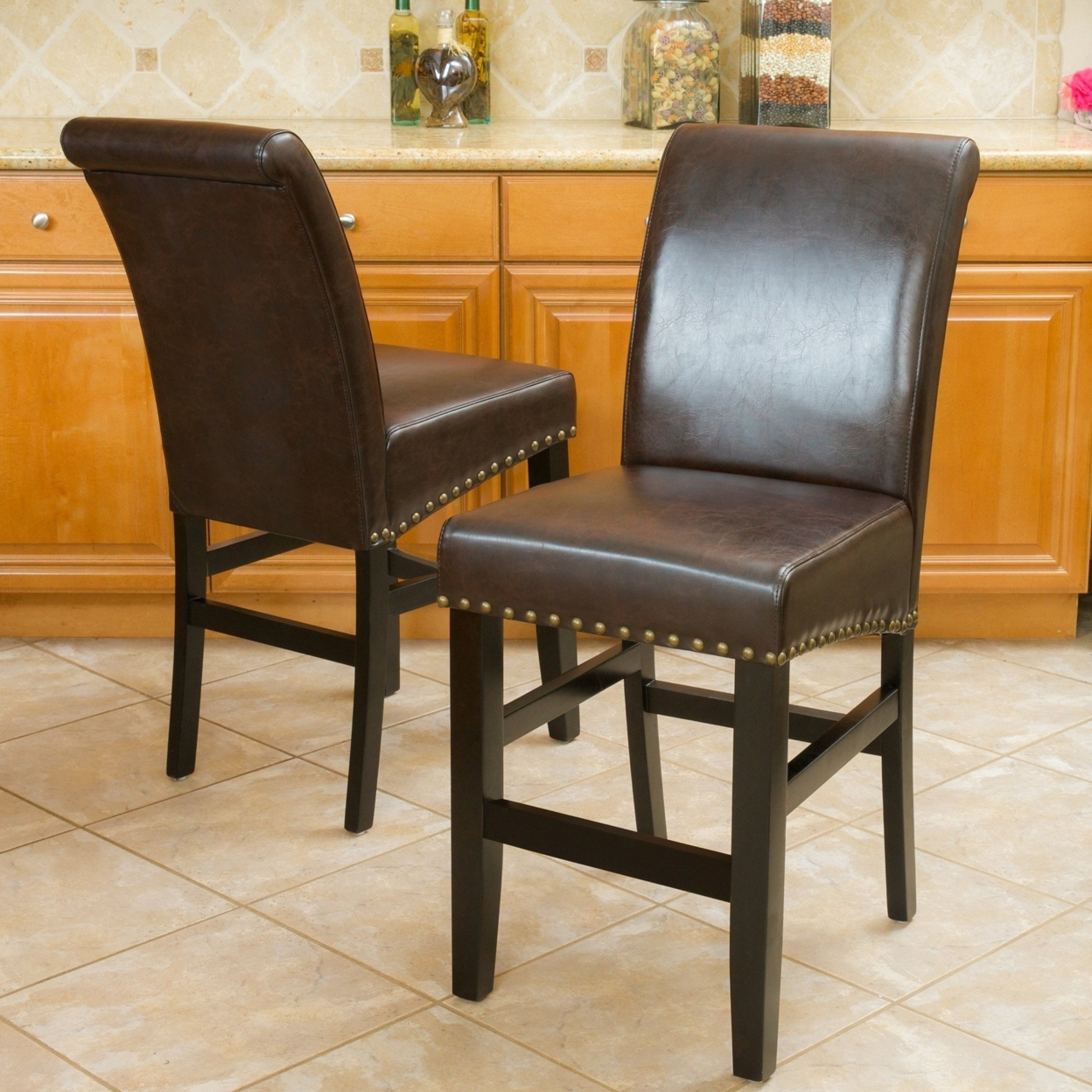 Clifton 25-Inch Brown Leather Counter Stool (Set Of 2)
