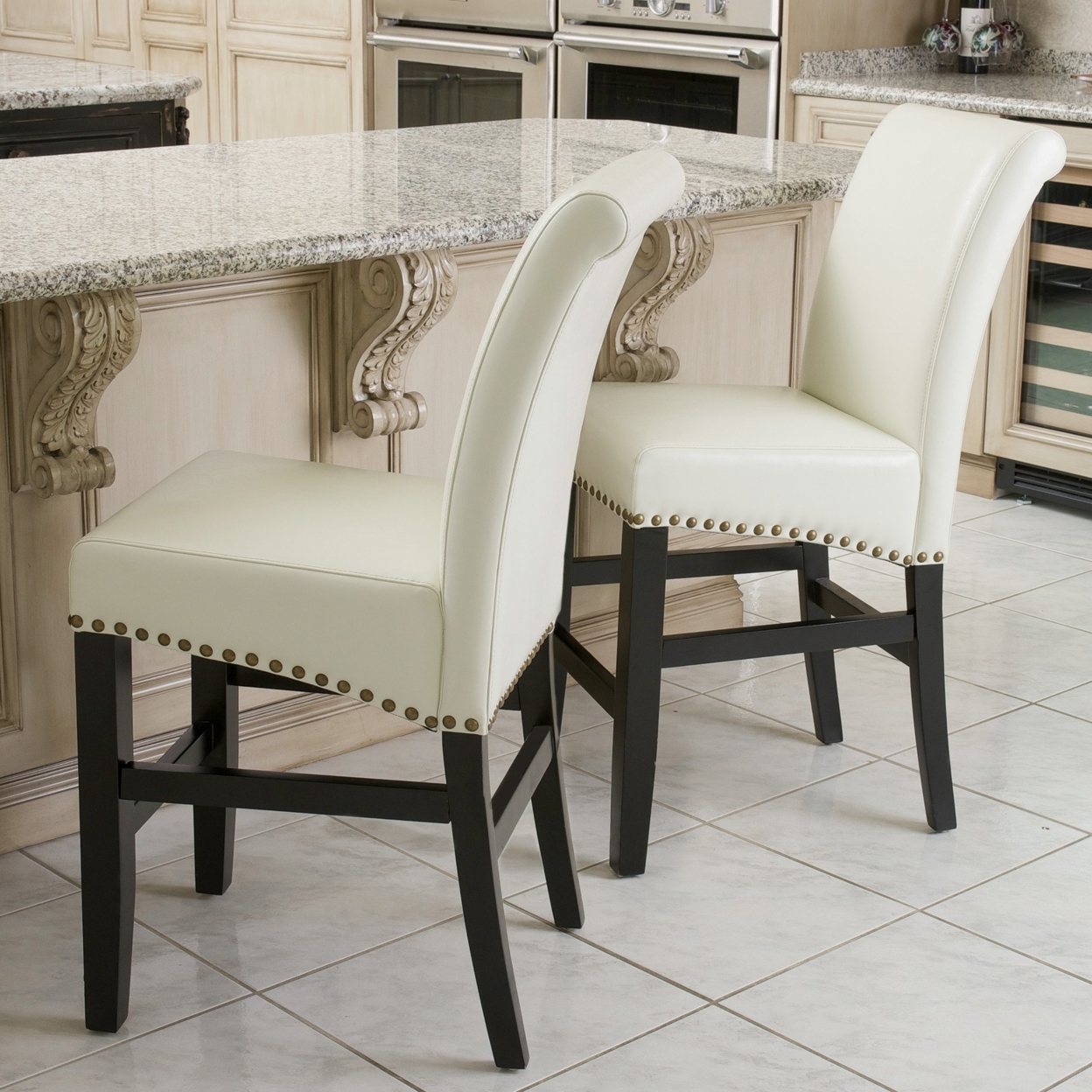 Clifton 25-Inch Ivory Leather Counter Stool (Set Of 2)