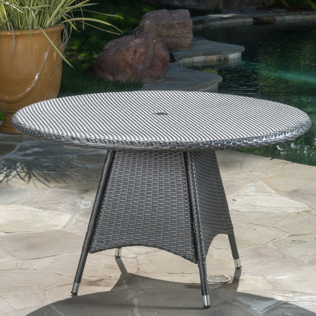Colonial Outdoor Grey Wicker Round Dining Table