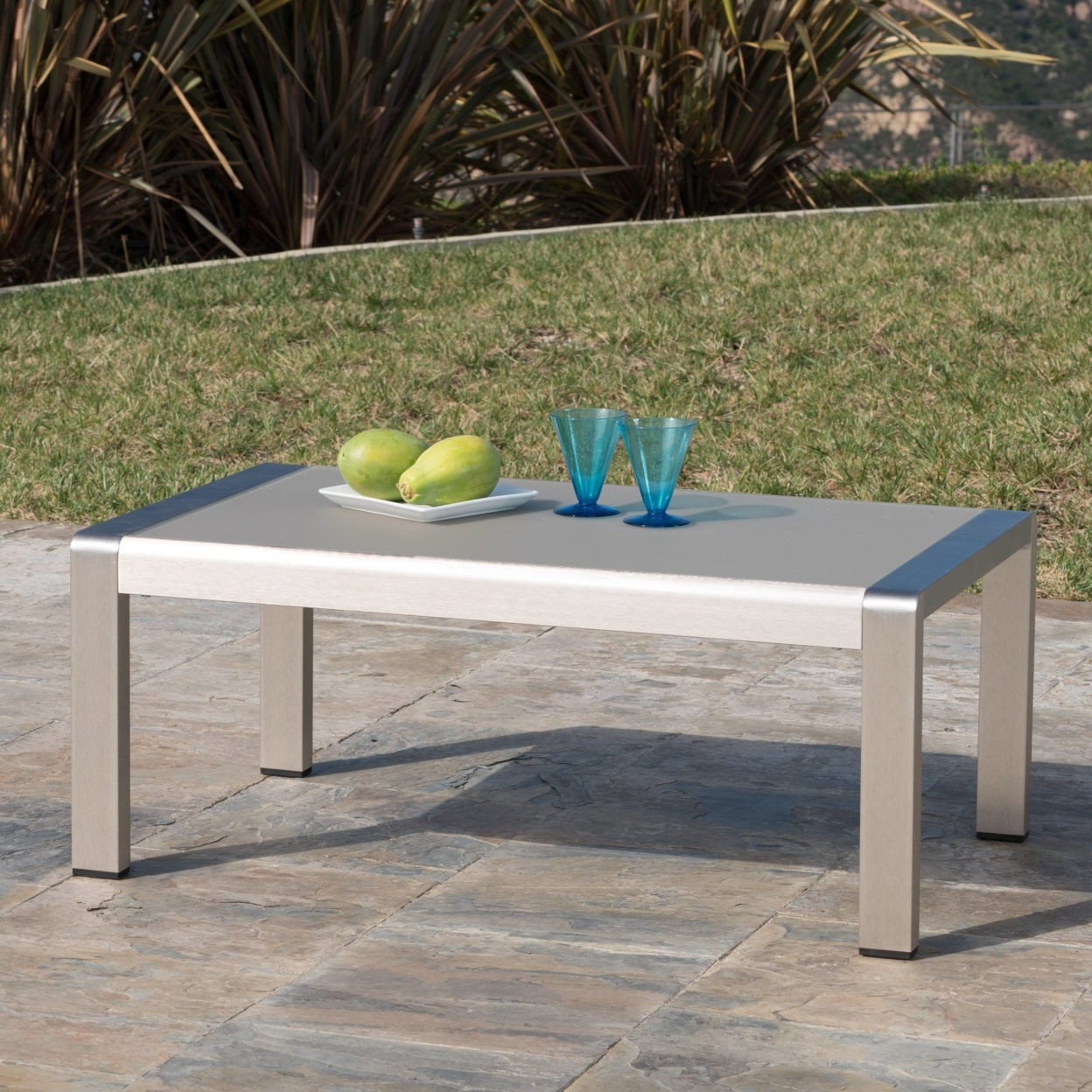 Coral Bay Outdoor Aluminum Coffee Table With Glass Top