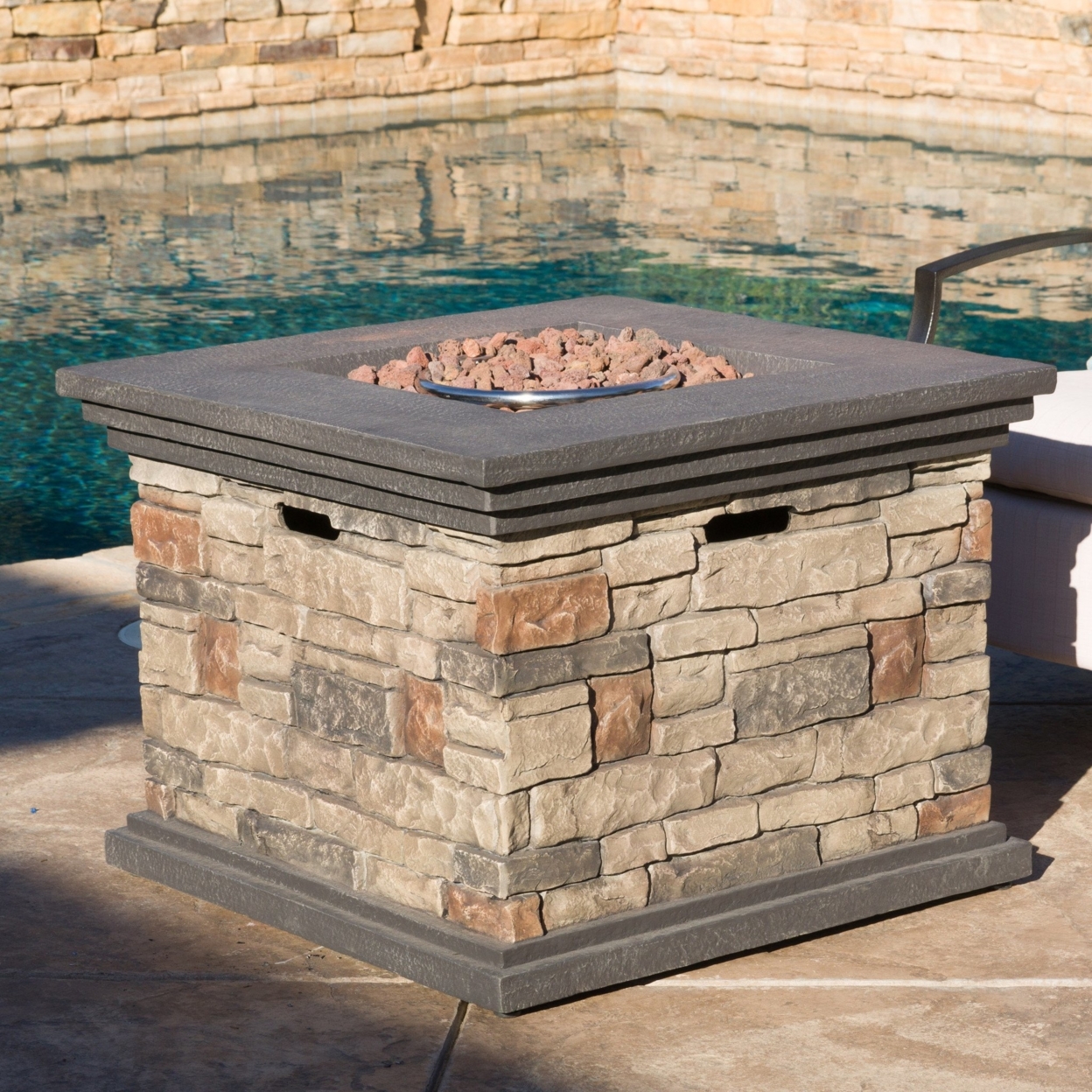 Crawford Outdoor Square Liquid Propane Fire Pit With Lava Rocks
