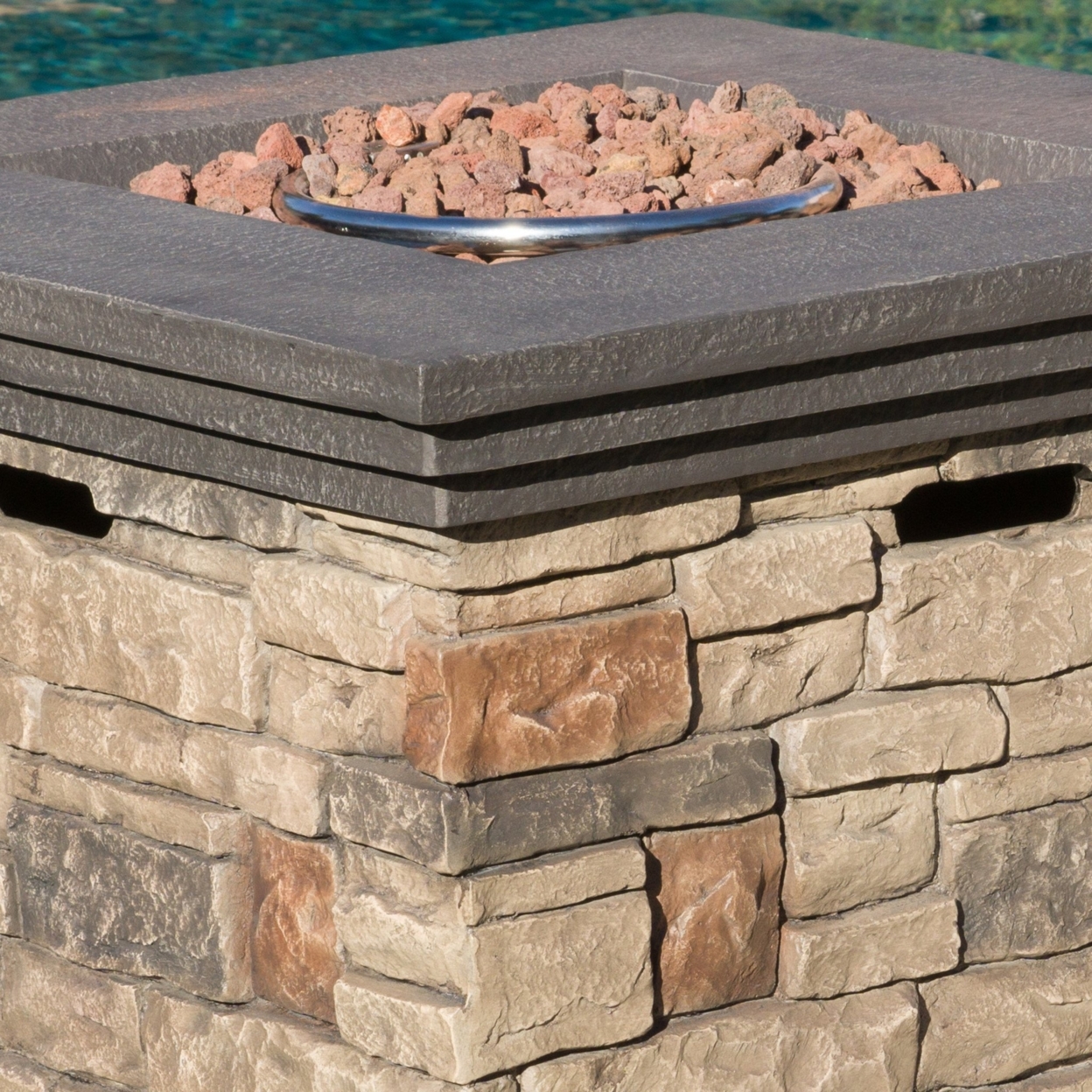 Crawford Outdoor Square Liquid Propane Fire Pit With Lava Rocks