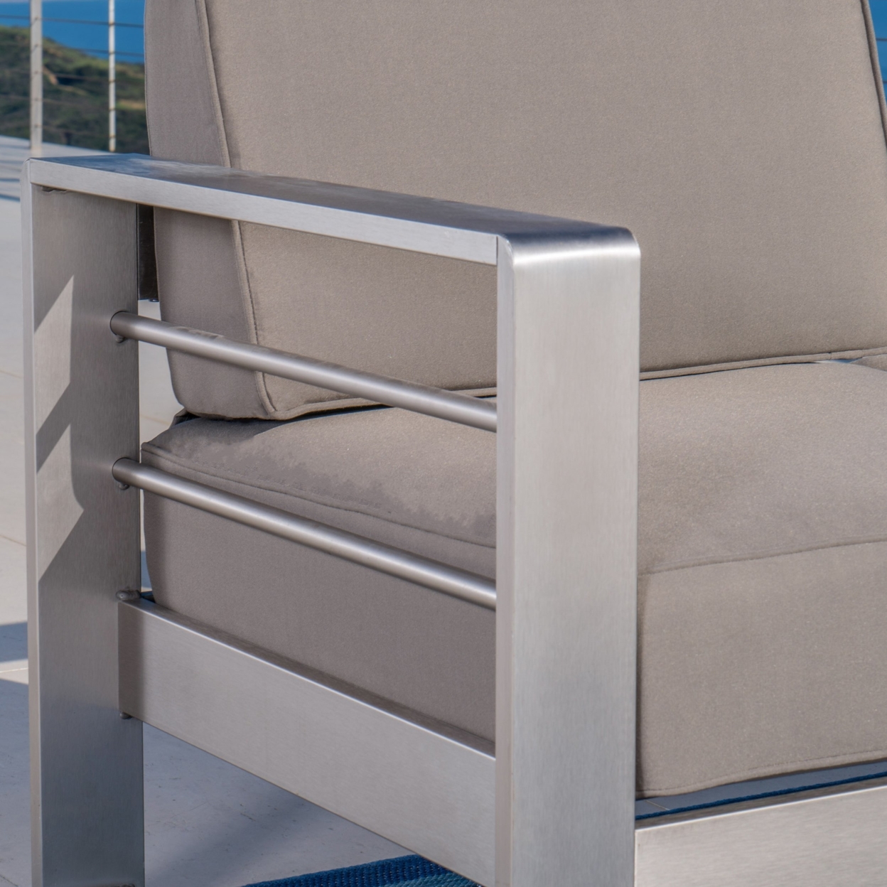 Crested Bay Outdoor Aluminum 3-Piece Sofa Set With Khaki Cushions