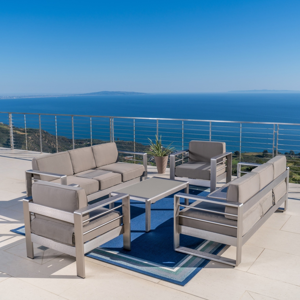 Crested Bay Outdoor Aluminum 5-Piece Sofa Set With Khaki Cushions