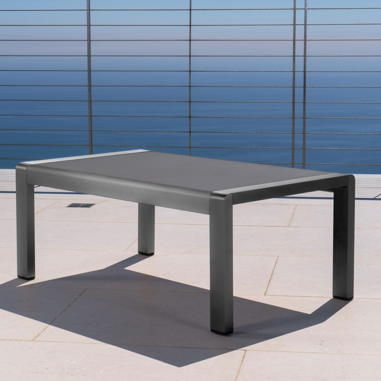 Crested Bay Outdoor Gray Aluminum Coffee Table With Tempered Glass Table Top
