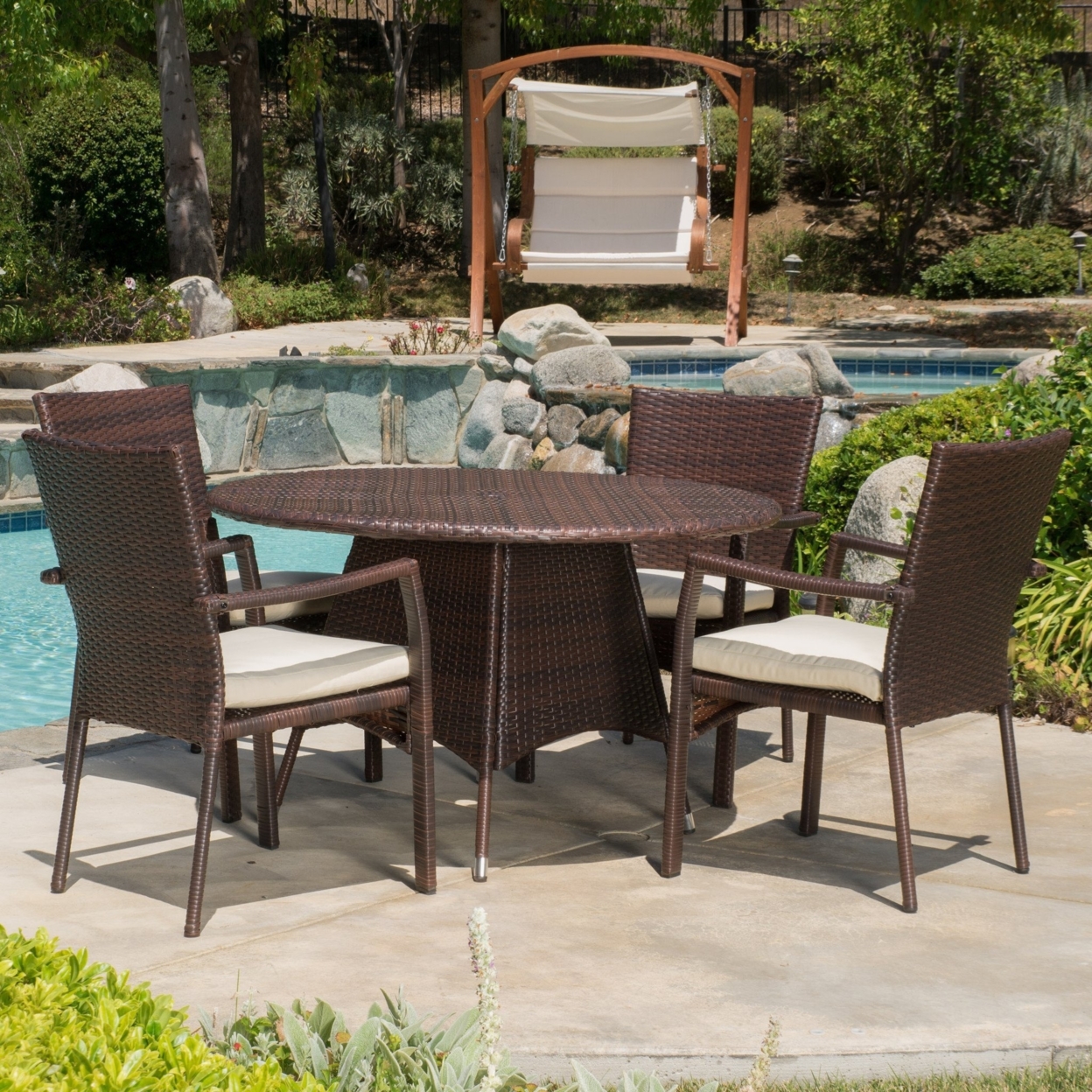 Cypress Outdoor 5-piece Wicker Dining Set With Cushions