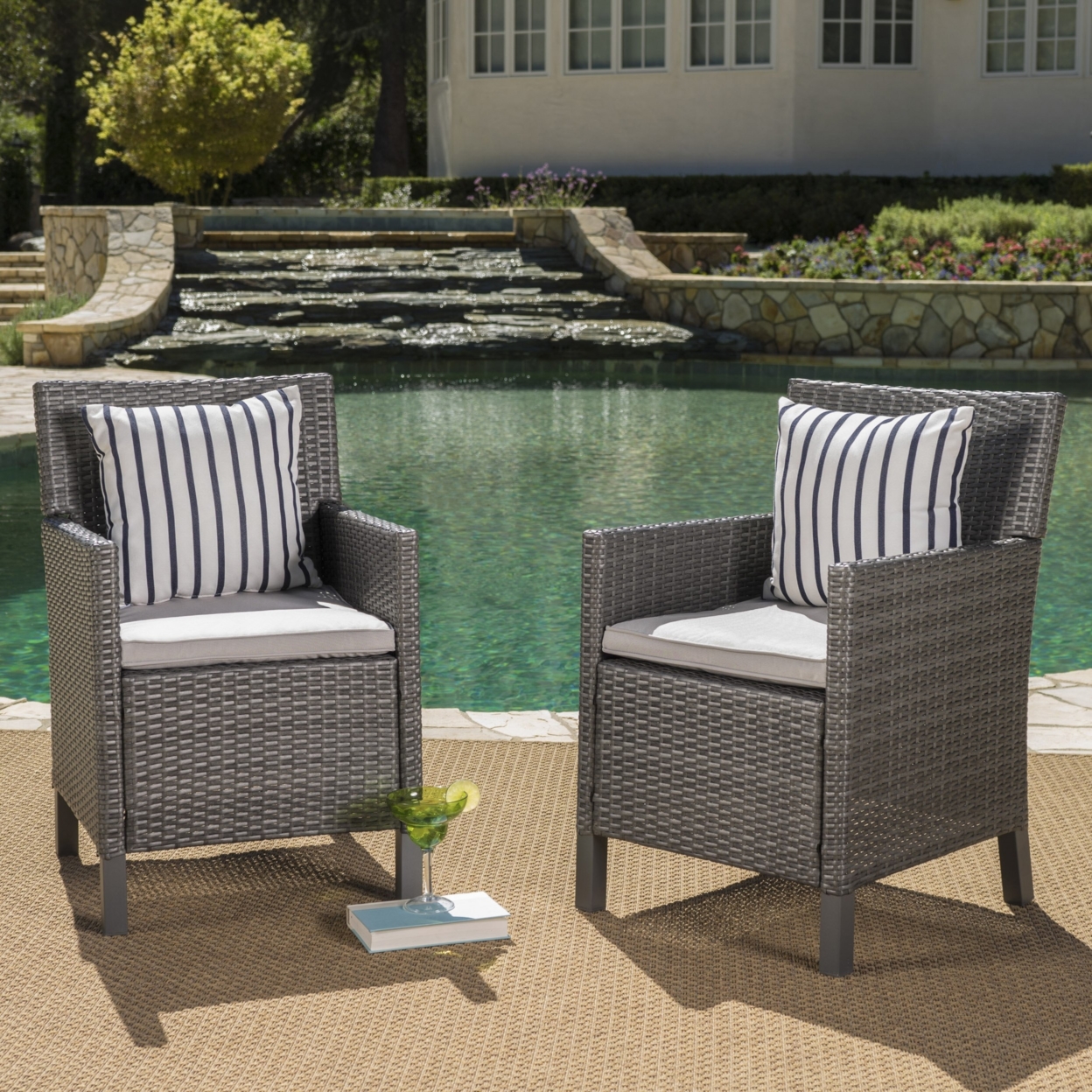 Cyrus Outdoor Wicker Dining Chairs With Water Resistant Cushions (Set Of 2) - Multi-brown, Light Brown