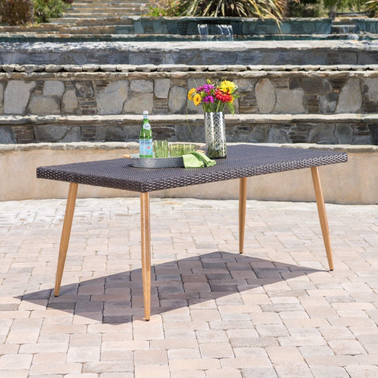 Delphi Outdoor Multi-brown Wicker Rectangular Dining Table
