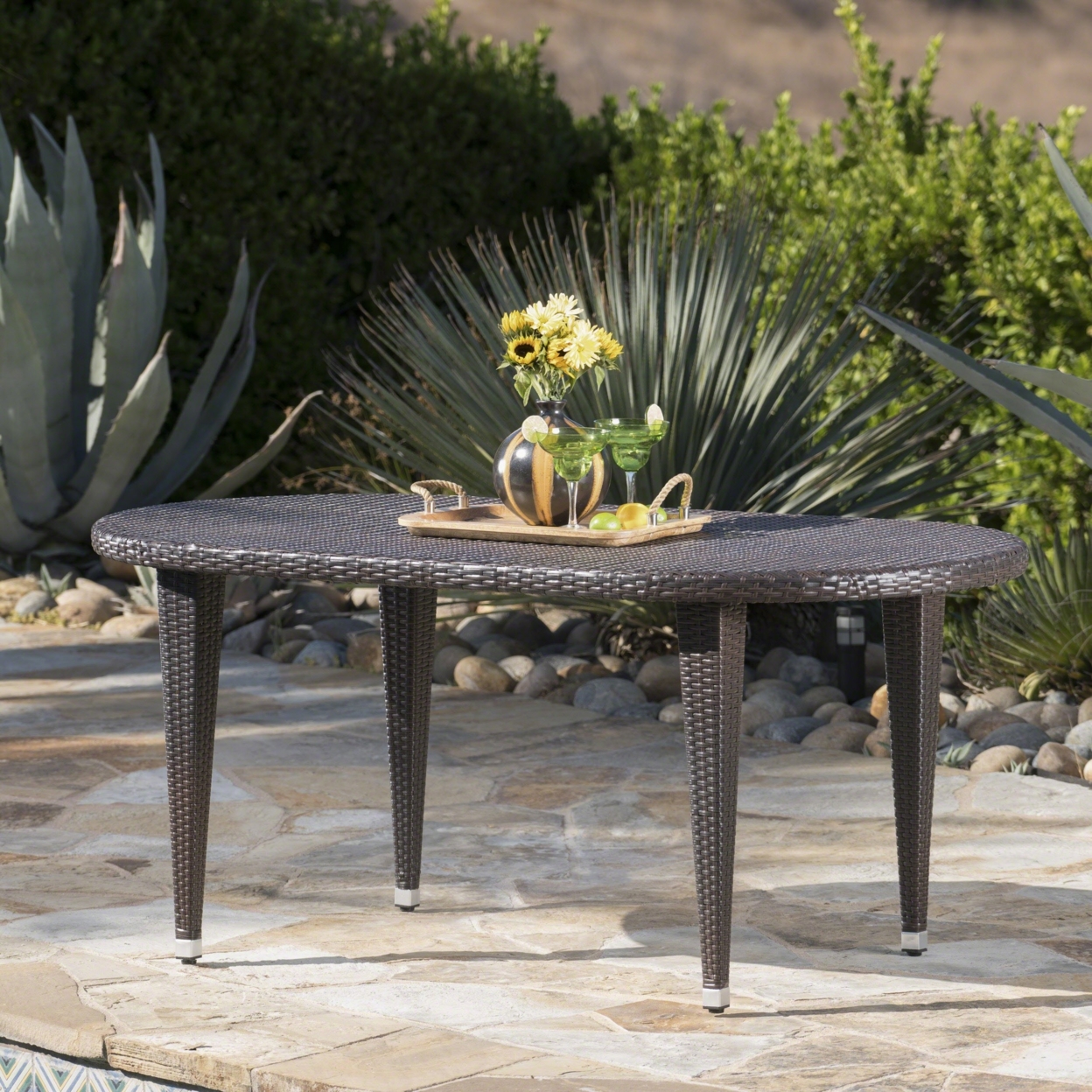 Domo Outdoor 69 Inch Wicker Oval Dining Table - Multi-brown