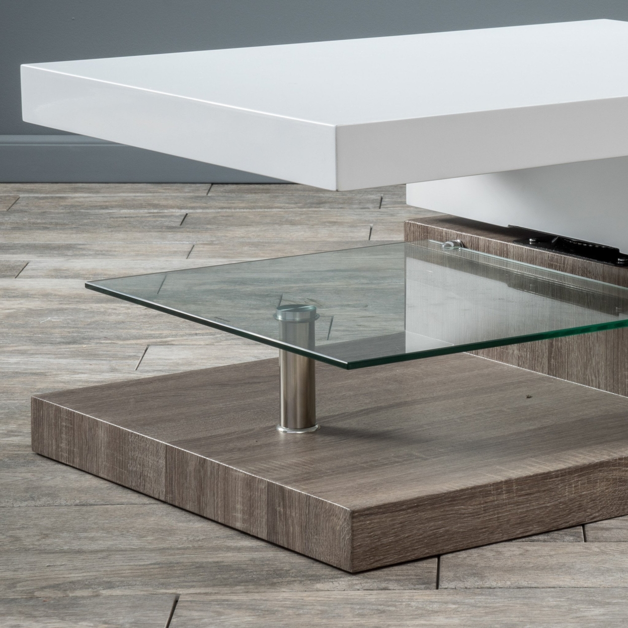 Emerson Rectangular Mod Swivel Coffee Table With Glass