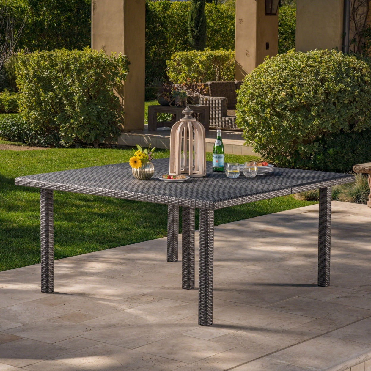 Fern Outdoor 64 Inch Wicker Square Dining Table - Gray