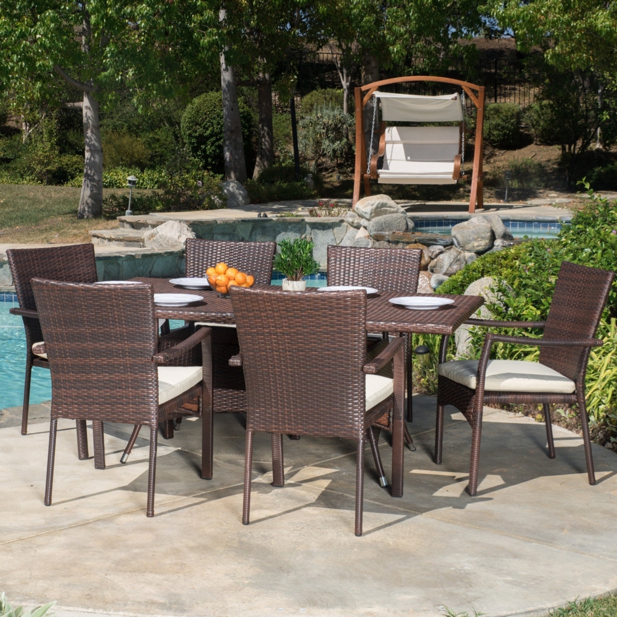 Grant Outdoor 7-piece Wicker Dining Set With Cushions
