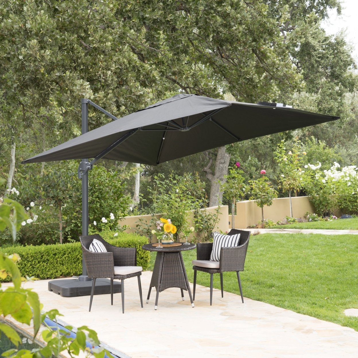 Guinevere Outdoor 9.8 Ft. Aluminum Frame Base Canopy Umbrella - Black