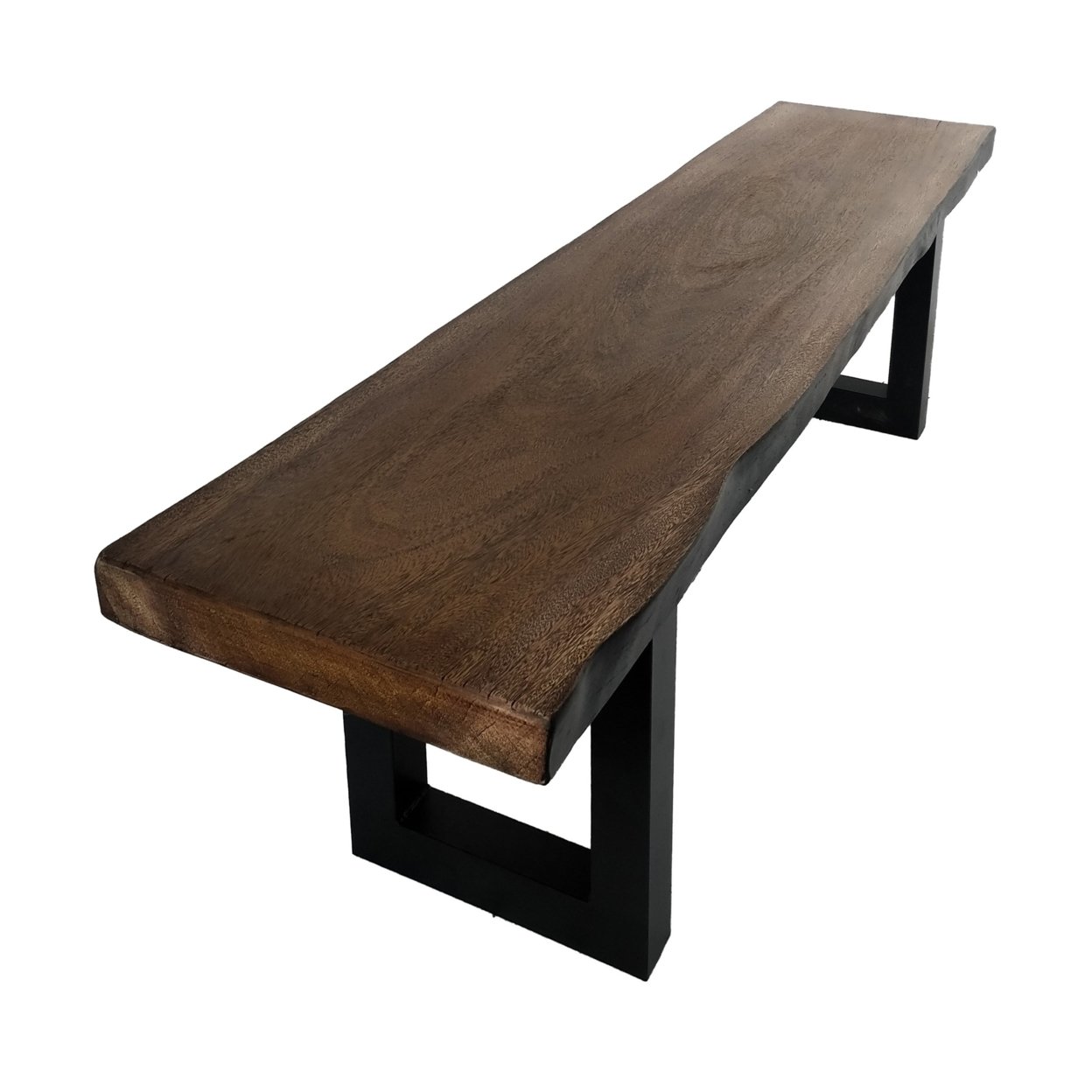 Jessica Indoor Faux Live Edge Teak Finish Light Weight Concrete Dining Bench