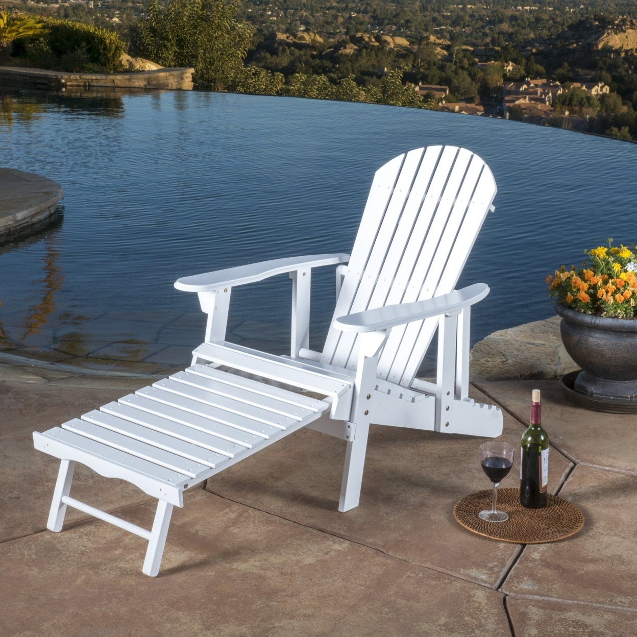 Katherine Outdoor Reclining Wood Adirondack Chair With Footrest (Set Of 2)