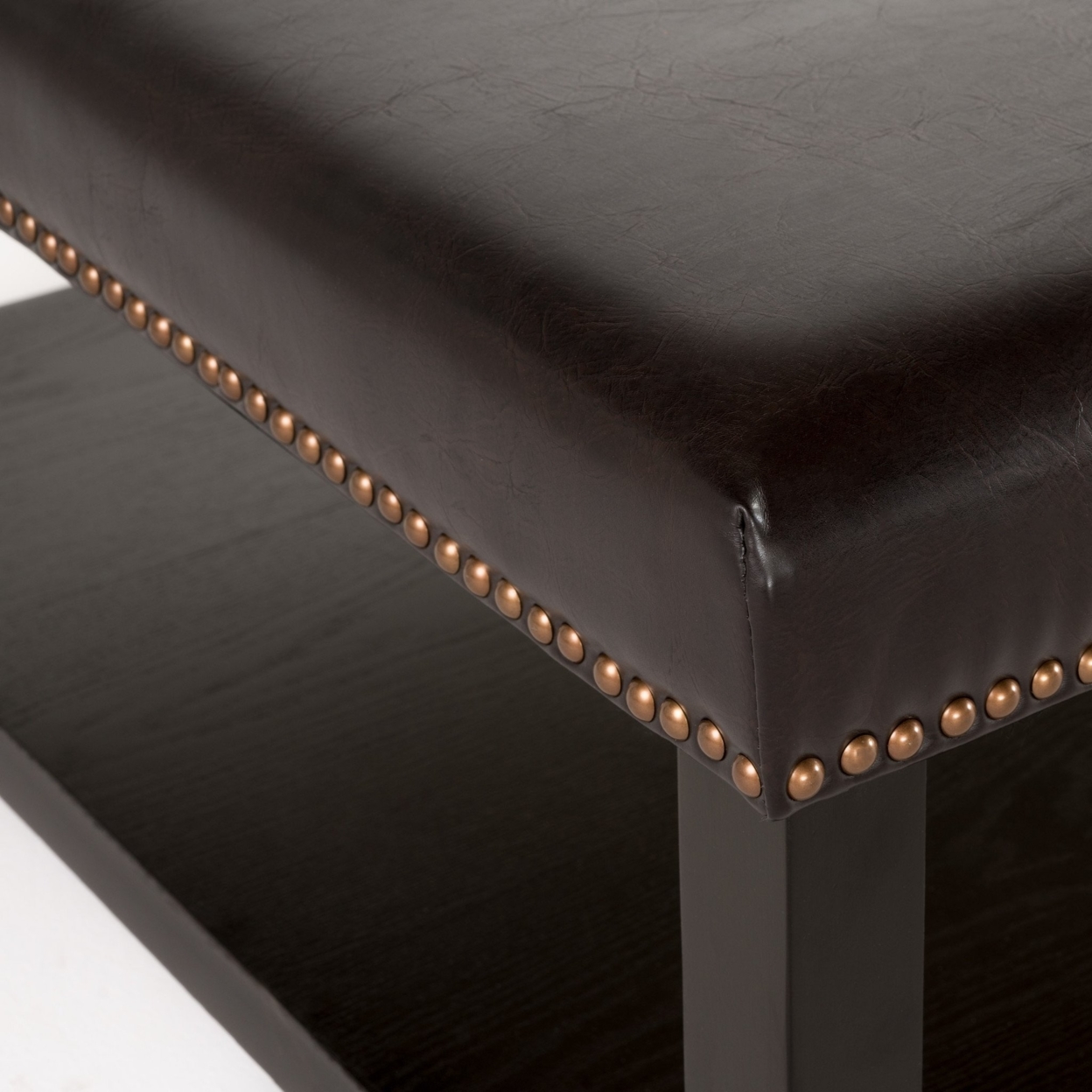 Kelapith Contemporary Leather Ottoman Brown Bench With Rack