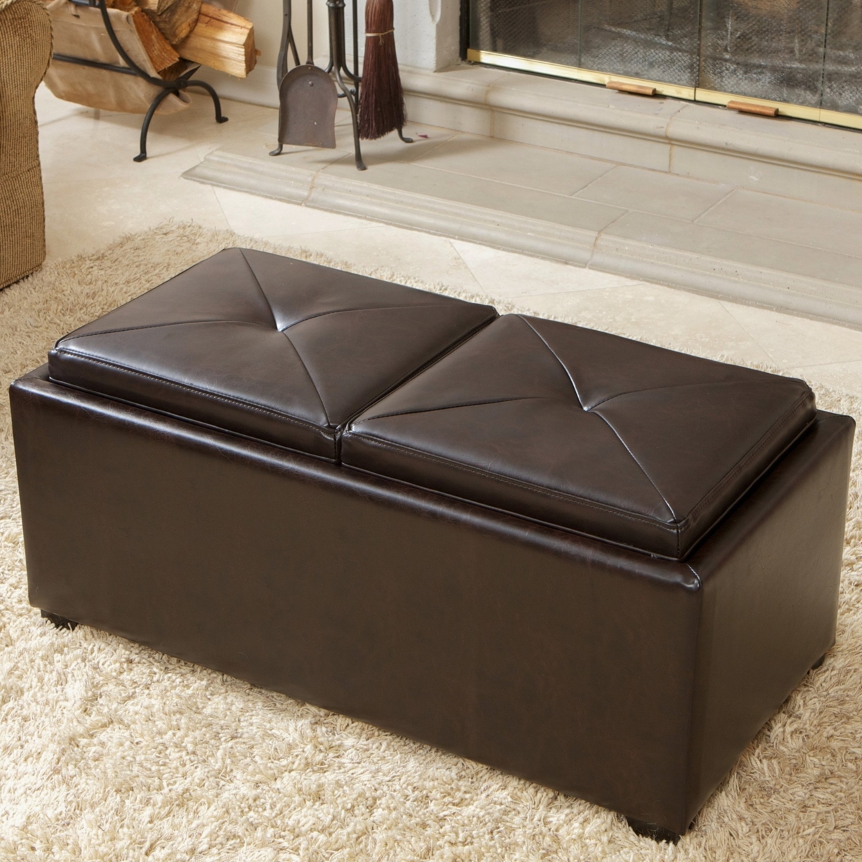 Kenwell Contemporary Bonded Leather Tray Top Storage Ottoman
