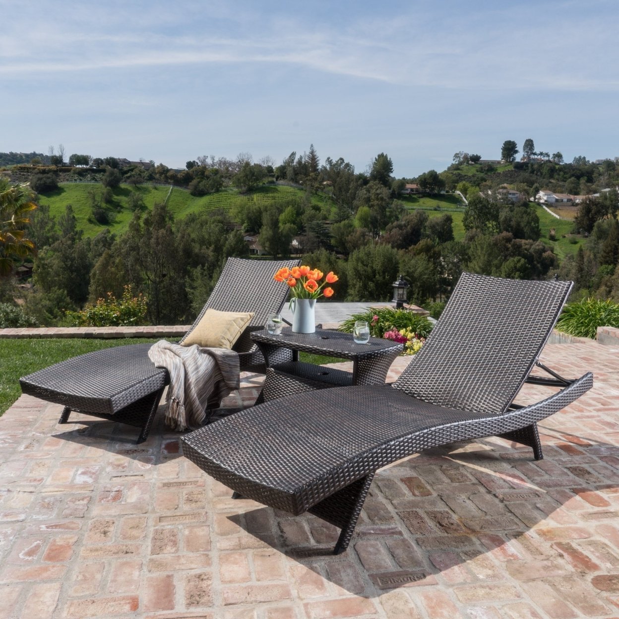 Lakeport Outdoor 3 Piece Mutlibrown Wicker Chaise Lounge Set With Table