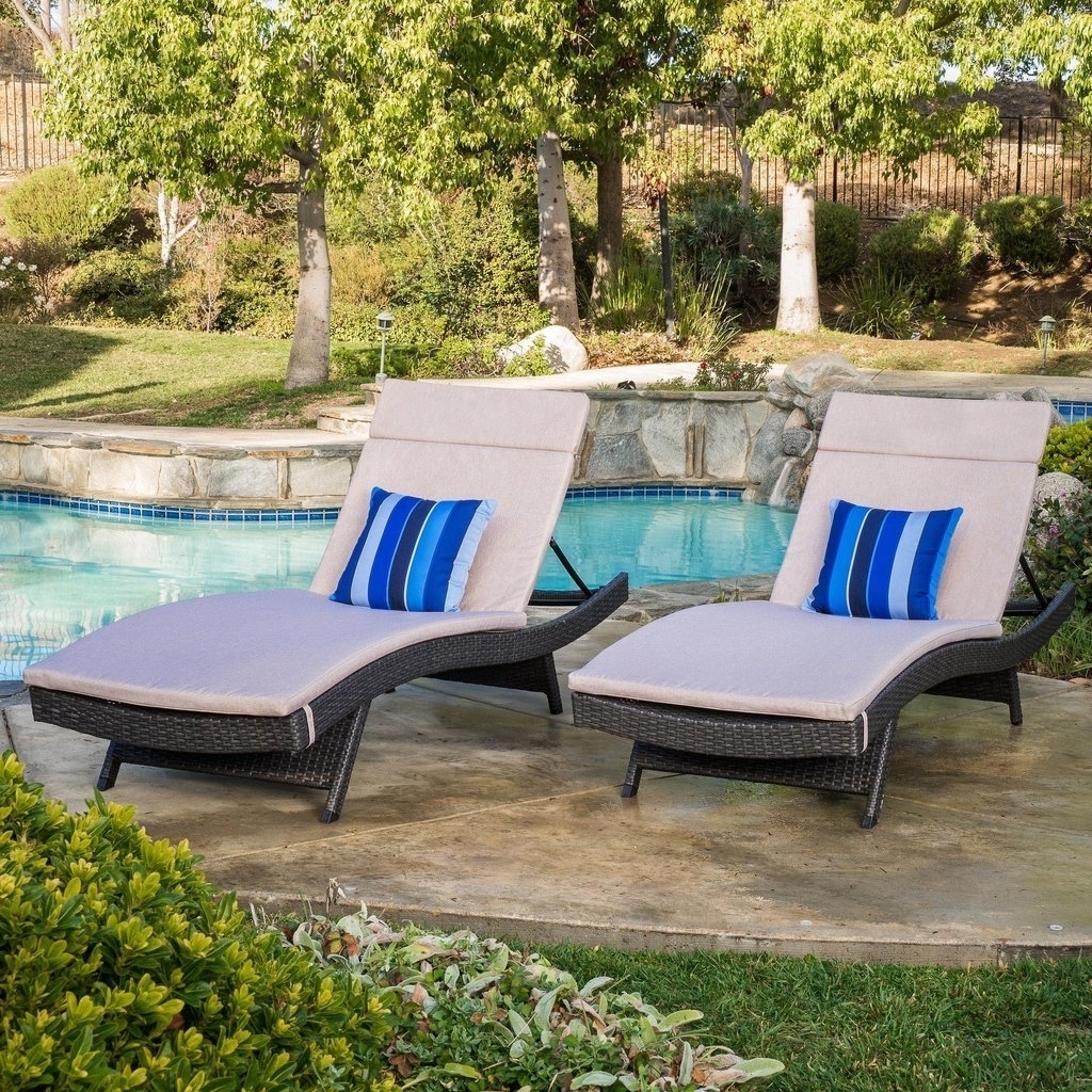 Lakeport Outdoor Grey Wicker Adjustable Chaise Lounge With Cushion - Set Of 2, Brown Wicker