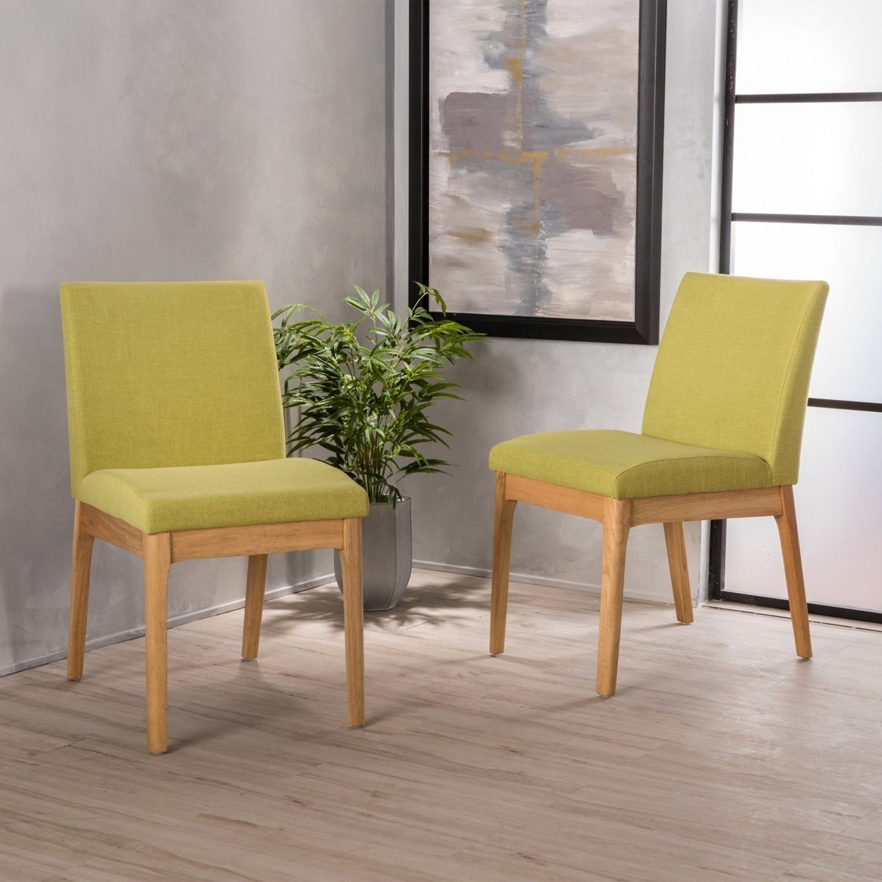Leona Fabric & Wood Finish Dining Chair (Set Of 2) - Light Beige, Walnut