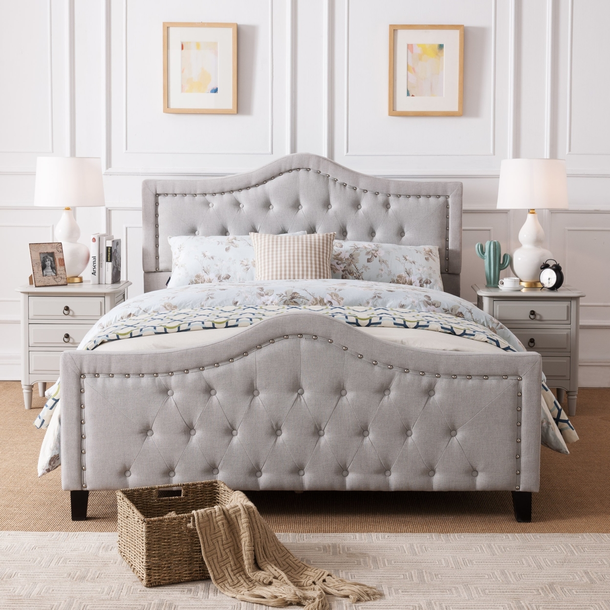 Livi Fabric Fully Upholstered Queen Bed Set - Sky Gray