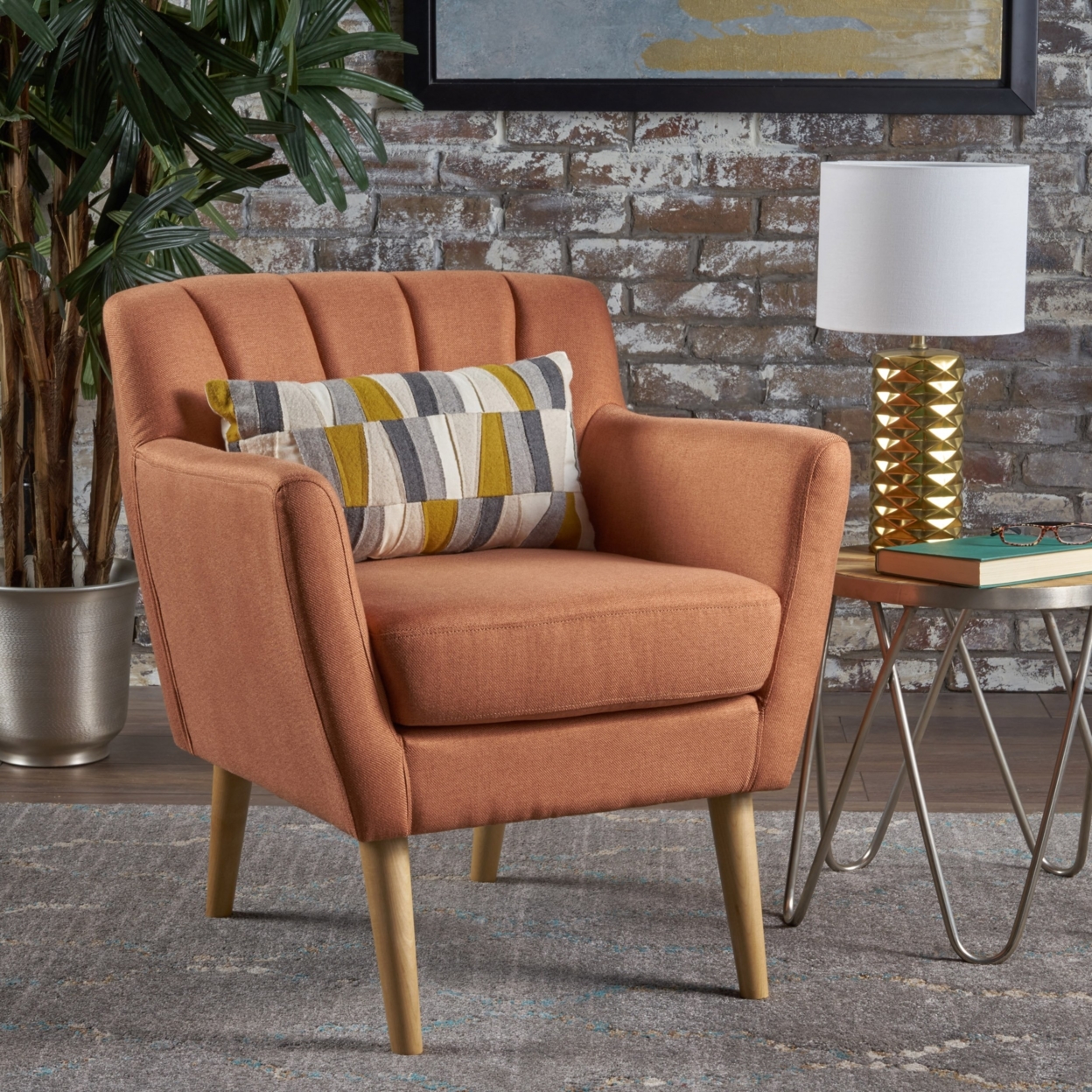 Madelyn Mid Century Modern Fabric Club Chair - Orange