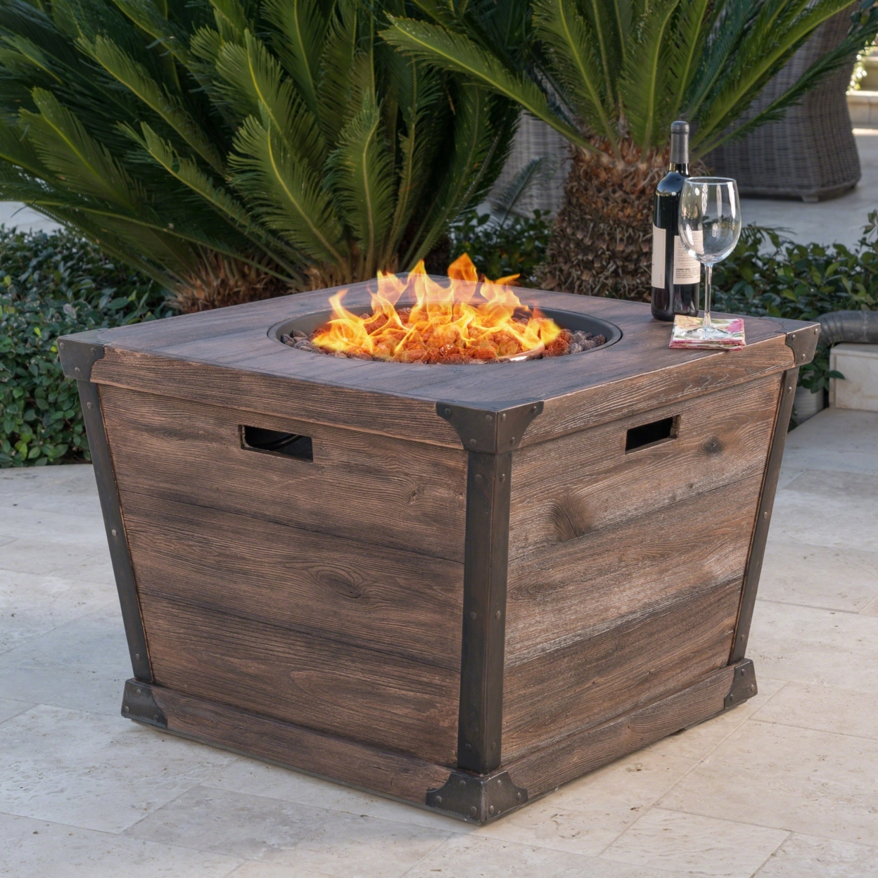 Madge Outdoor Brown 32 Inch Square Fire Pit - 40,000 BTU