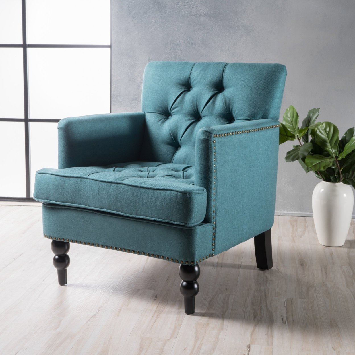 Madene Tufted Back Fabric Club Chair - Charcoal