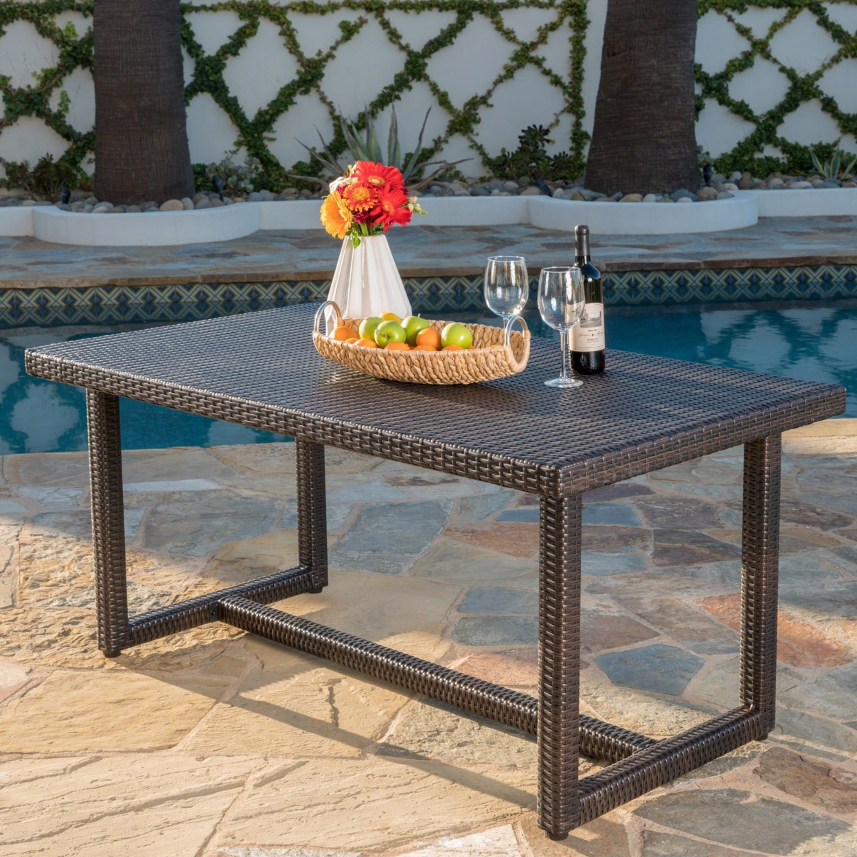 Malibu Outdoor 59 Inch Wicker Dining Table - Multi-brown