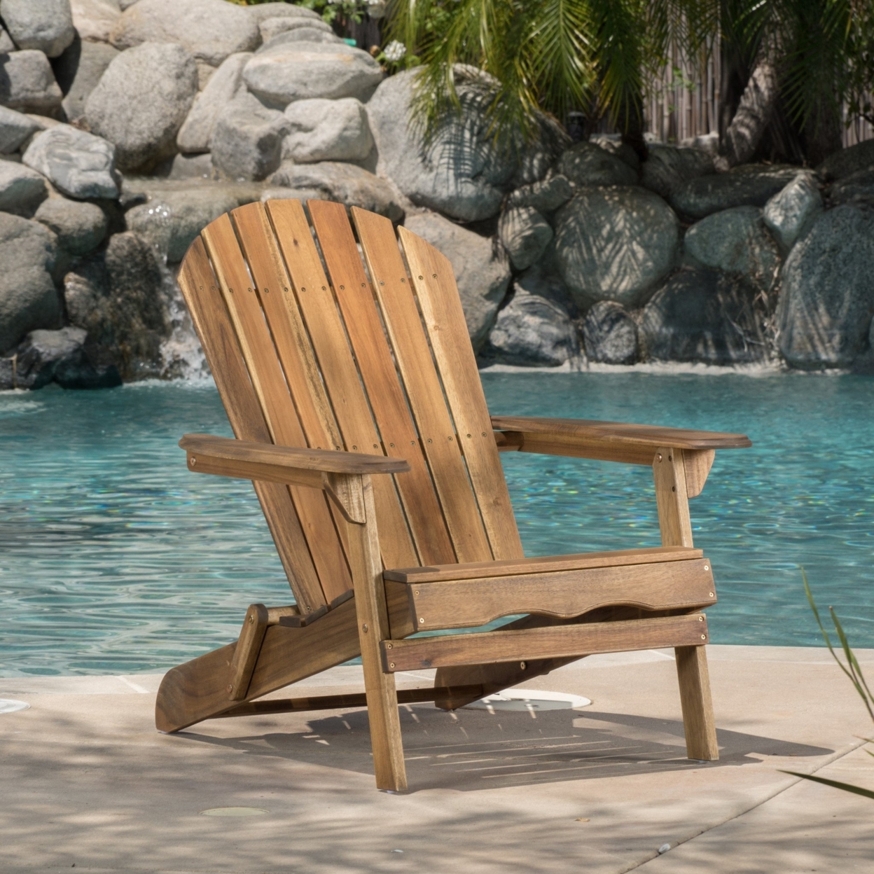 Milan Outdoor Rustic Acacia Wood Folding Adirondack Chair - Gray Wood, Single